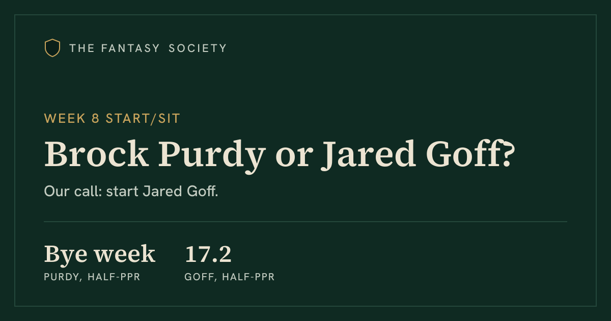 Brock Purdy or Jared Goff: who to start in Week 8 (2026) | The Fantasy ...
